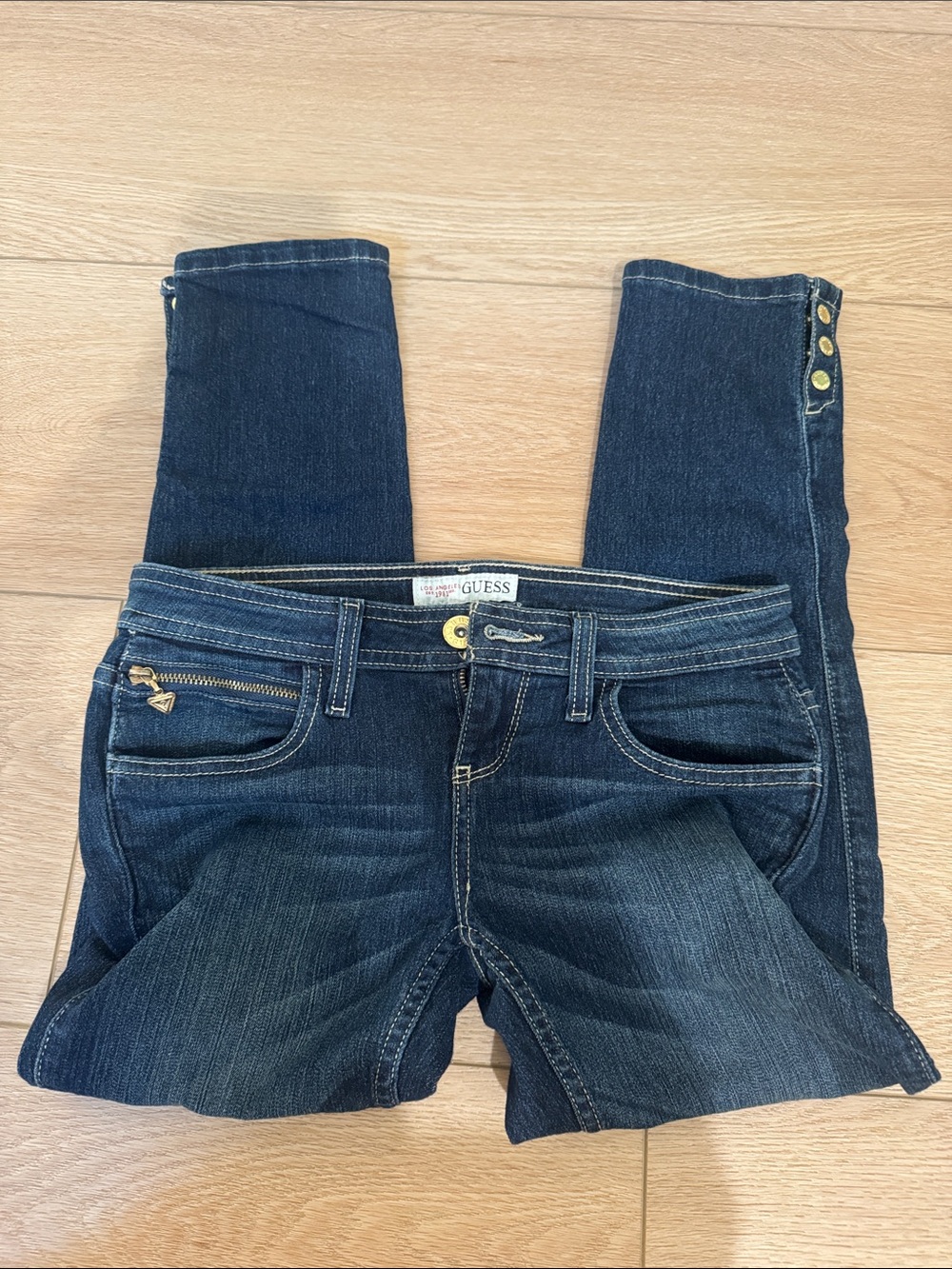 GUESS Dark Blue Skinny Capris with Gold Hardware